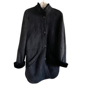 Yves Saint Laurent YSL Suede Shearling Coat Vintage 1970s Rare Black 10 EUC